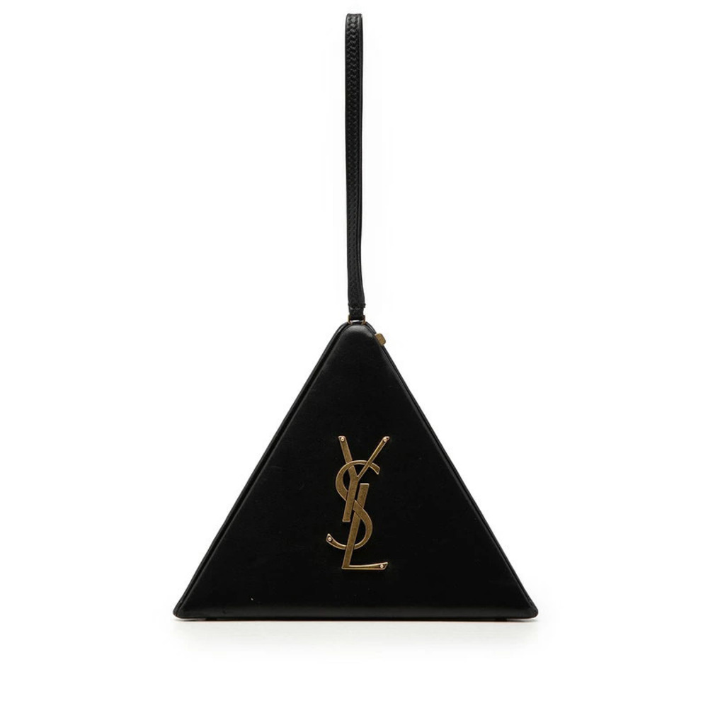 Saint Laurent Cassandra YSL Pyramid Handbag Clutch Black Leather